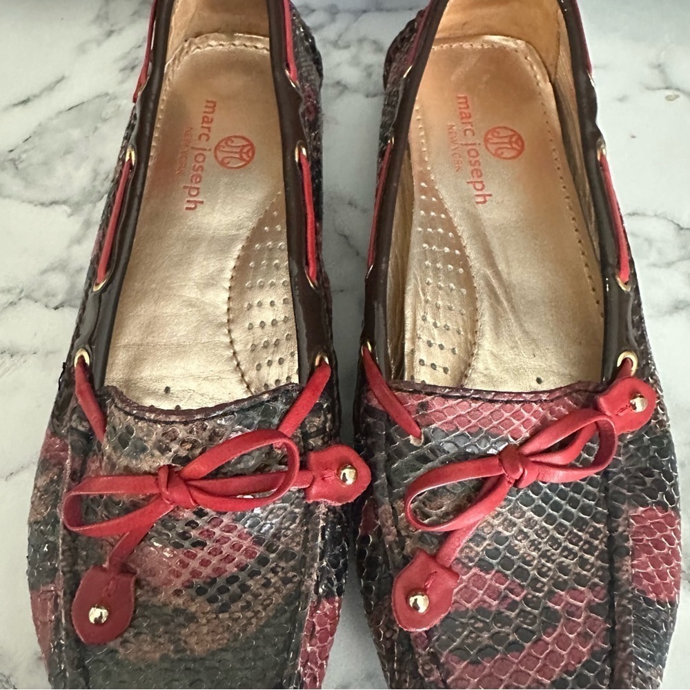Marc Joseph New York Cypress Hill Exotic Leather Driving Loafers Sz 7 Red Brw - Picture 5 of 11